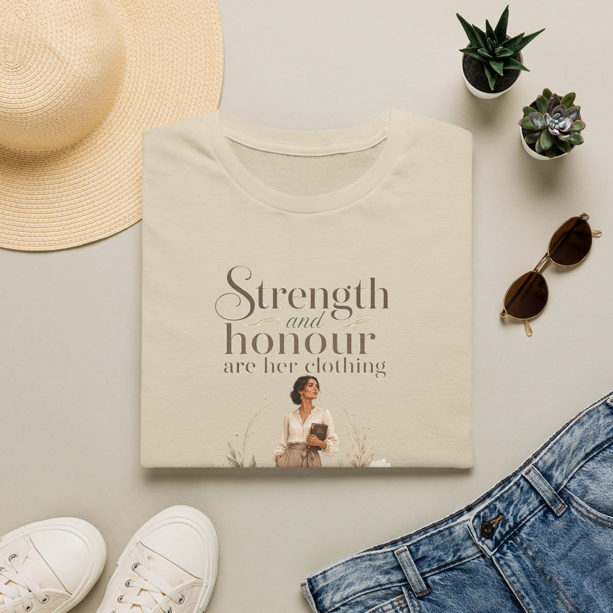 Strength and Honour Are Her Clothing T-Shirt — Inspirational Christian Women's Tee