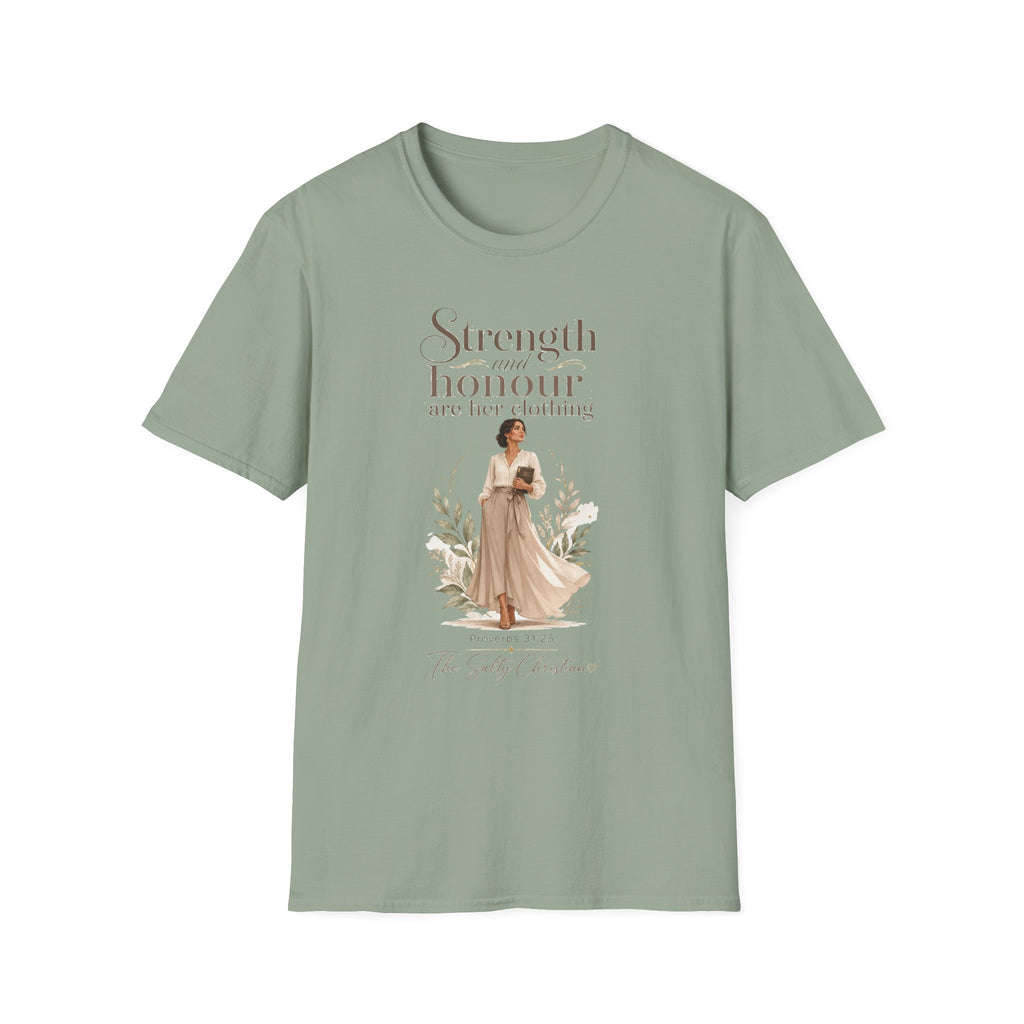 Strength and Honour Are Her Clothing T-Shirt — Inspirational Christian Women's Tee
