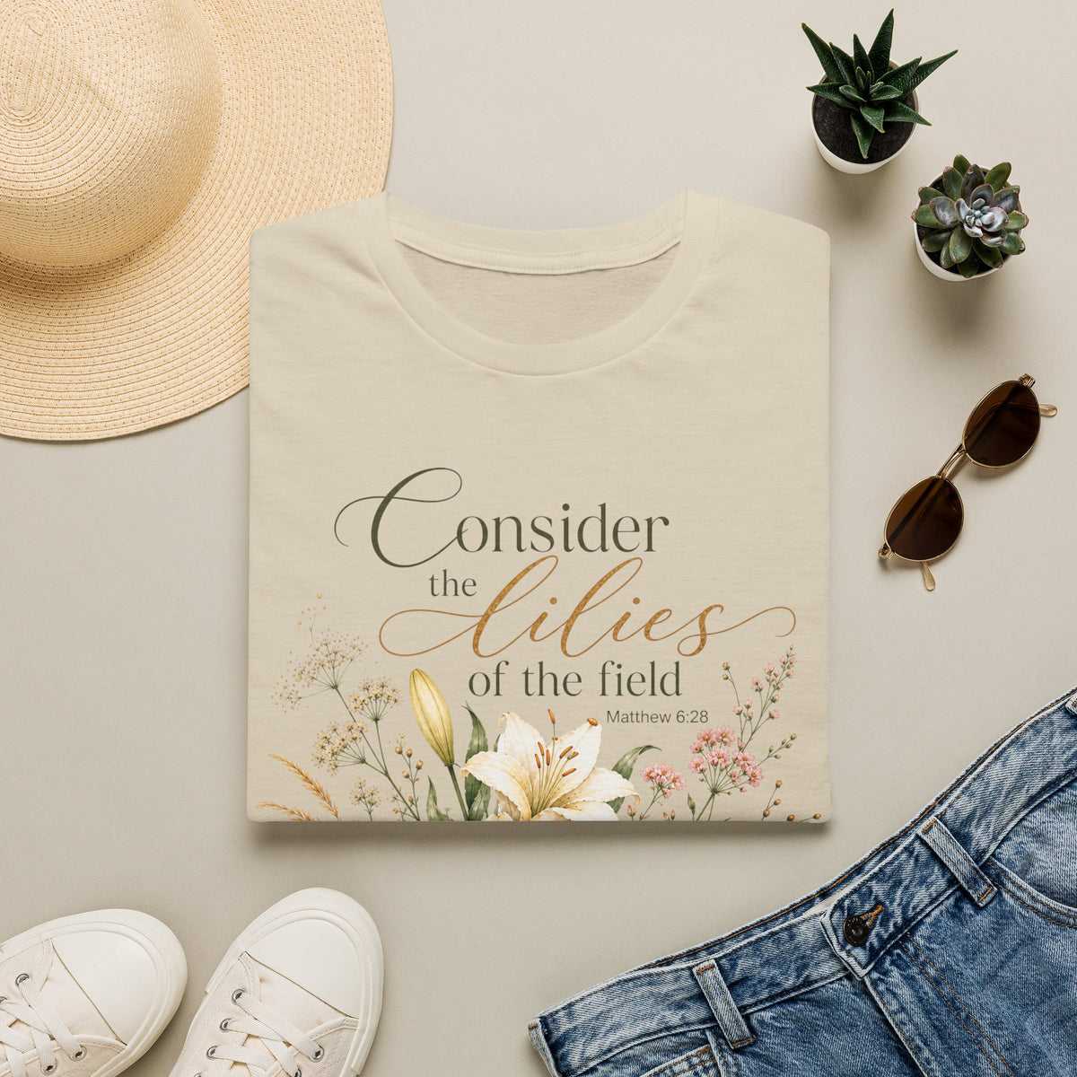 "Consider the Lilies of the Field" Floral Scripture Tee