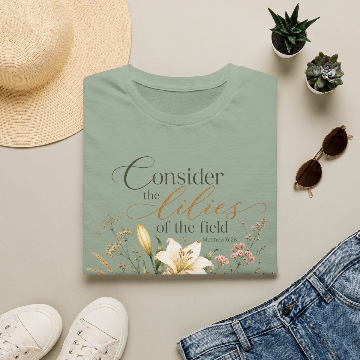 "Consider the Lilies of the Field" Floral Scripture Tee