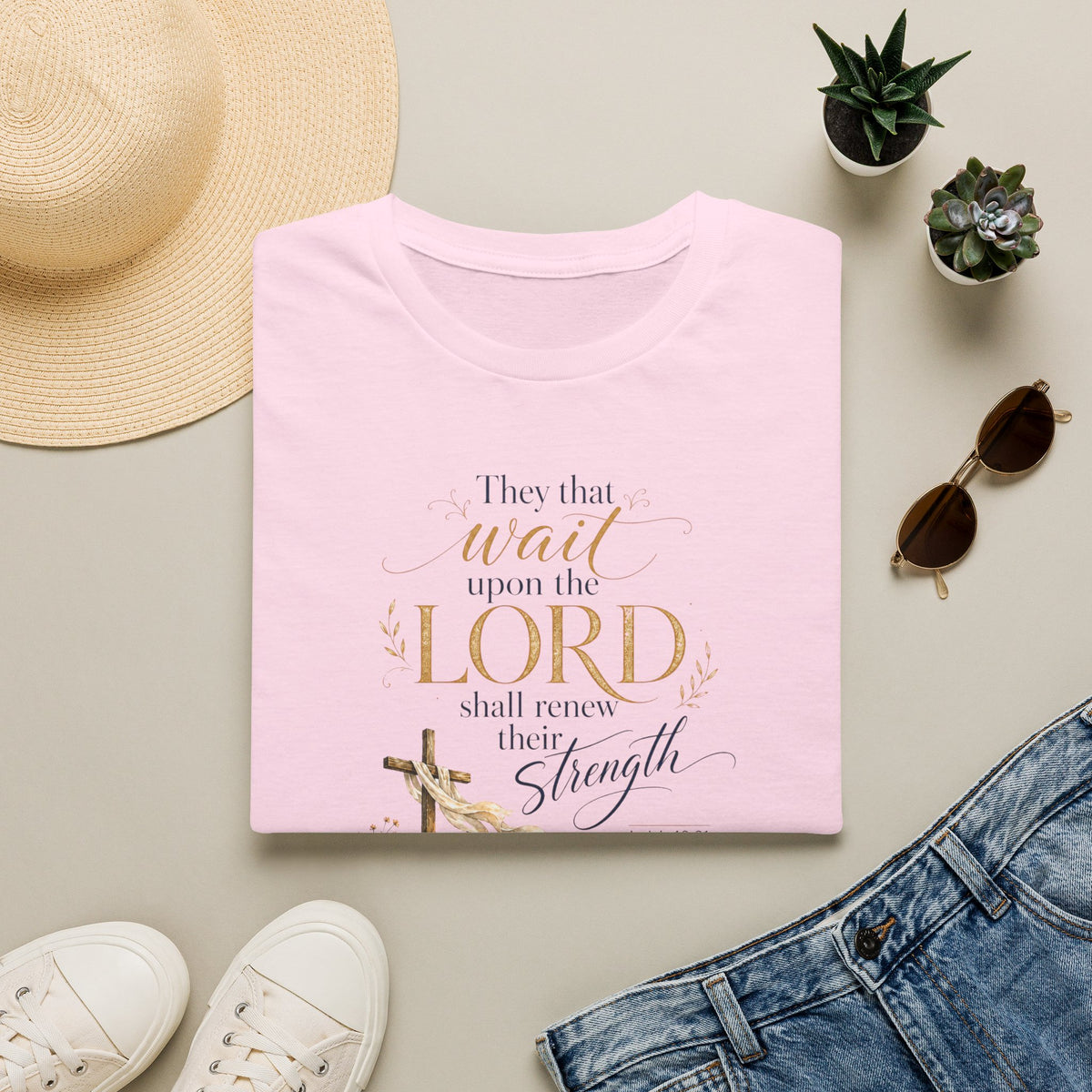 "They that wait upon the Lord shall renew their strength" Christian Scripture Tee