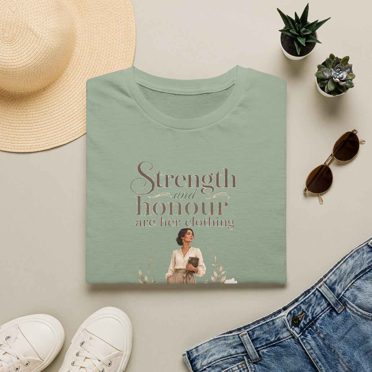 Strength and Honour Are Her Clothing T-Shirt — Inspirational Christian Women's Tee