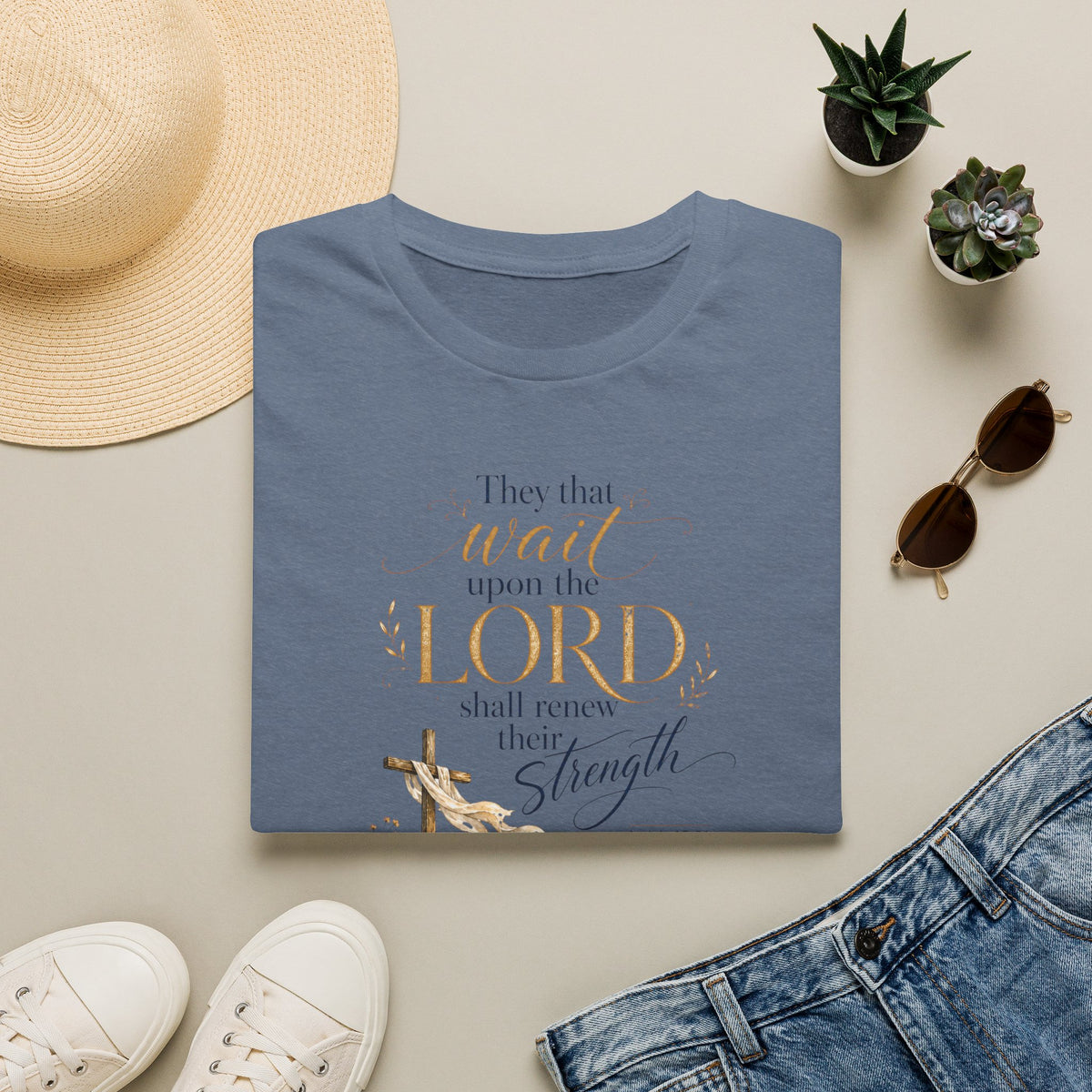 "They that wait upon the Lord shall renew their strength" Christian Scripture Tee
