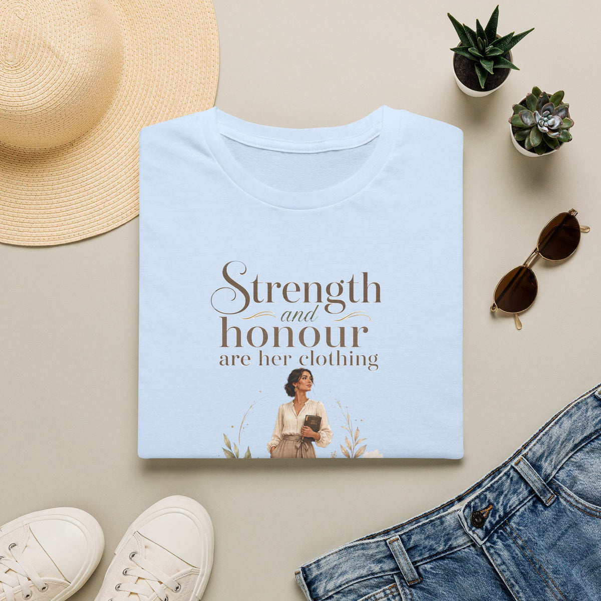 Strength and Honour Are Her Clothing T-Shirt — Inspirational Christian Women's Tee