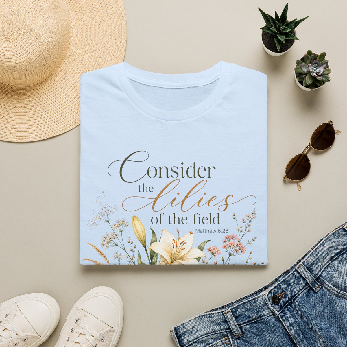 "Consider the Lilies of the Field" Floral Scripture Tee